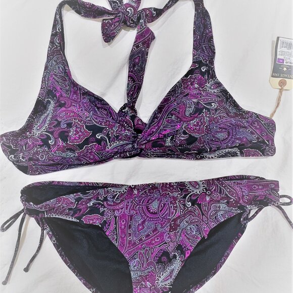 NWT Women's Converse One Star Paisley Print Purple & Pink Bikini Swim set XL - Picture 3 of 9